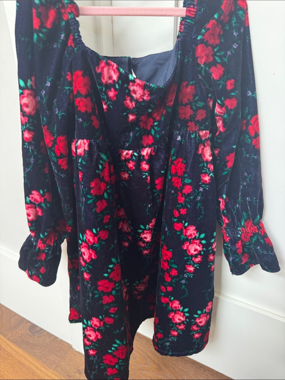 Janie and Jack Navy Velvet Tunic with Red Rose Print